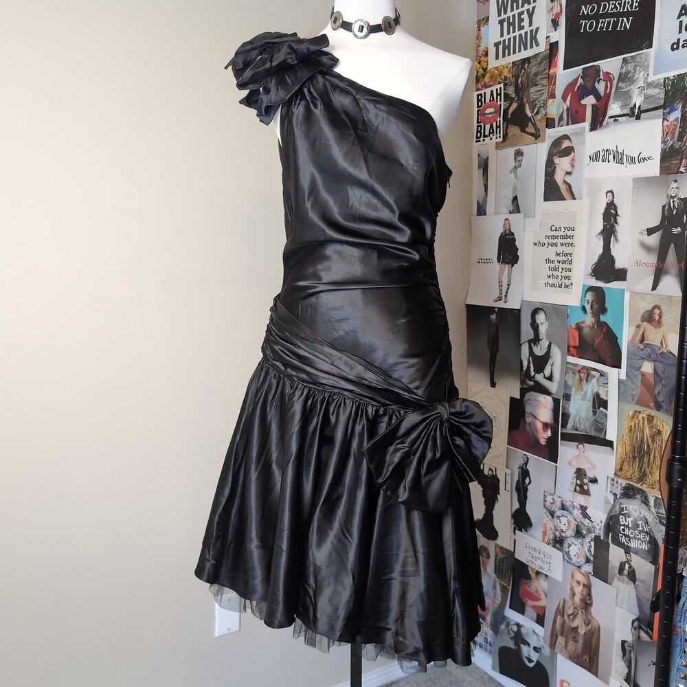 One Shoulder Ruched Satin Mini Dress Vintage